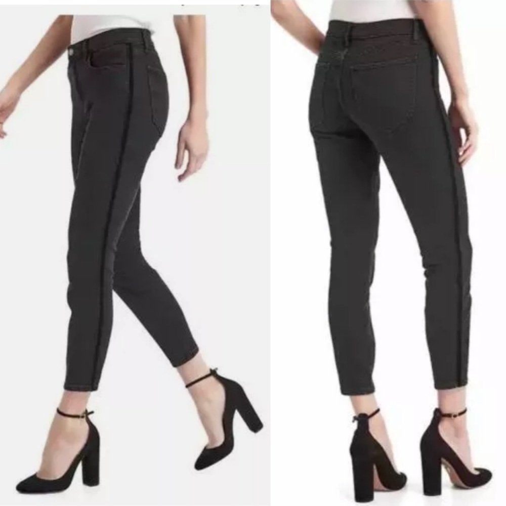 NWT Gap Black Velvet Stripe True Skinny Ankle Jeans